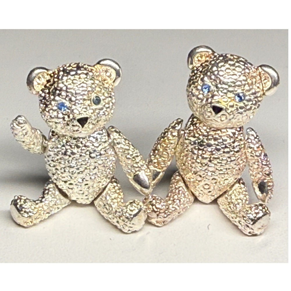 Unbranded Teddy Bear Brooch Set Women OS Silver Articulated Rhinestone Eye READ